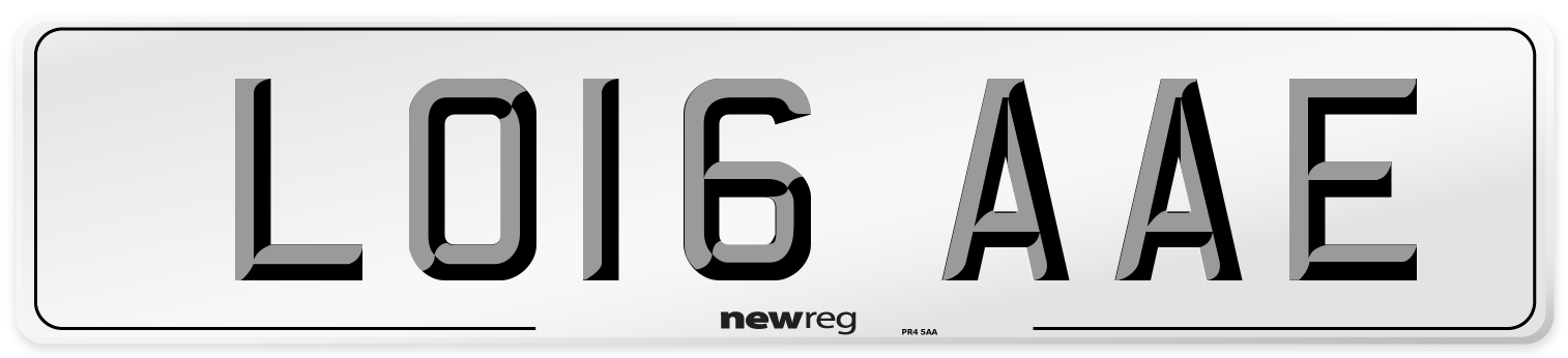 LO16 AAE Number Plate from New Reg